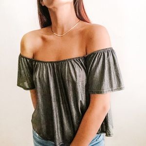 Ecote Metallic Shimmer Off the Shoulder Top